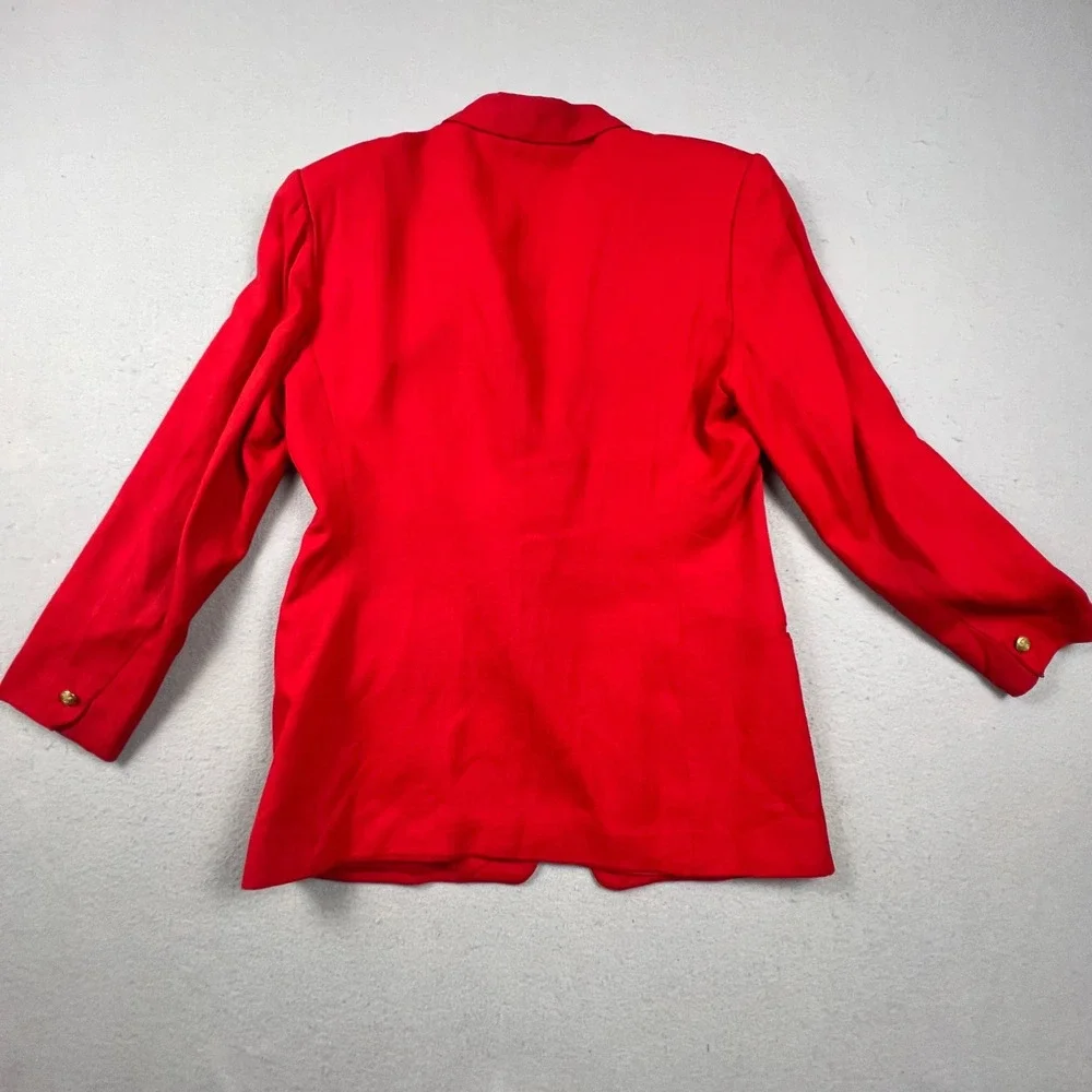 Jones New York Blazer Women 12P Red Gold Crest Button VTG Professional Office